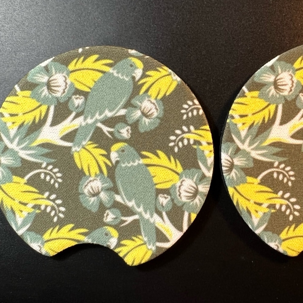 Parakeet Yellow Car Cup Holder Coasters Set Of 2 New